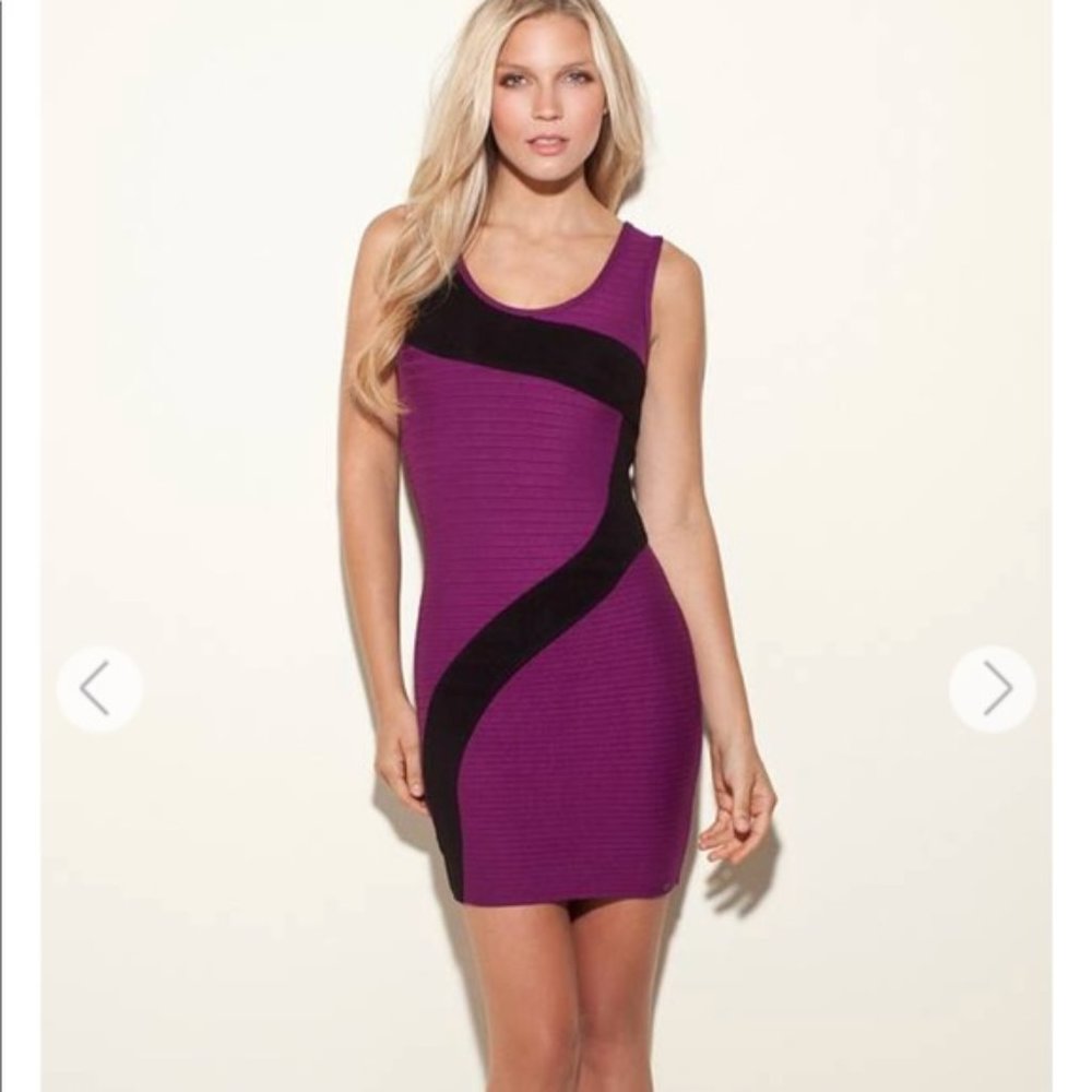 New Guess Sleeveless Checkerboard Black White Knit Stretch Bodycon Dress L